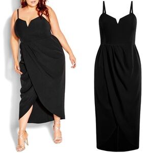 PLUS City Chic NWT Black Sassy Flex Fit Tulip V Neck Midi Dress Size 16‎